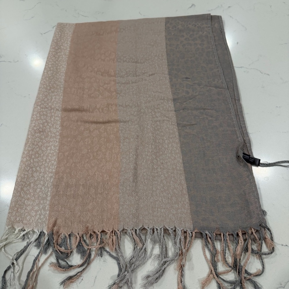 Striped Fringe Scarf in Taupe, Beige & Gray